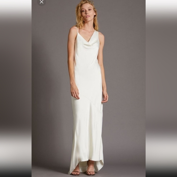 Halston Asymmetric White Gown - Picture 1 of 14